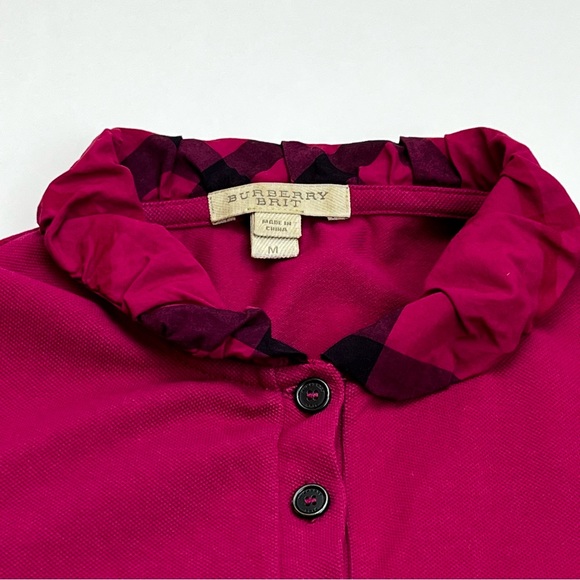 Burberry Brit‎ Womens Size Medium Pink Mock Neck Long Sleeve Polo Ruffle *FLAW* - Picture 5 of 11